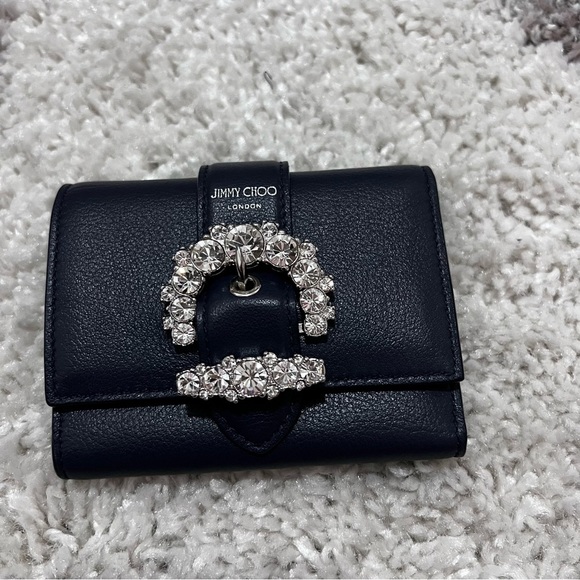 Jimmy Choo Cheri Cosmos Leather CZ Jewel Card Holder Small Trifold Walle… - Picture 2 of 6